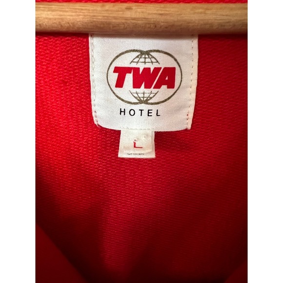 TWA Hotel Tracksuit Varsity Jacket Red Cotton Snap Front Bomber Mens Large - Picture 6 of 11
